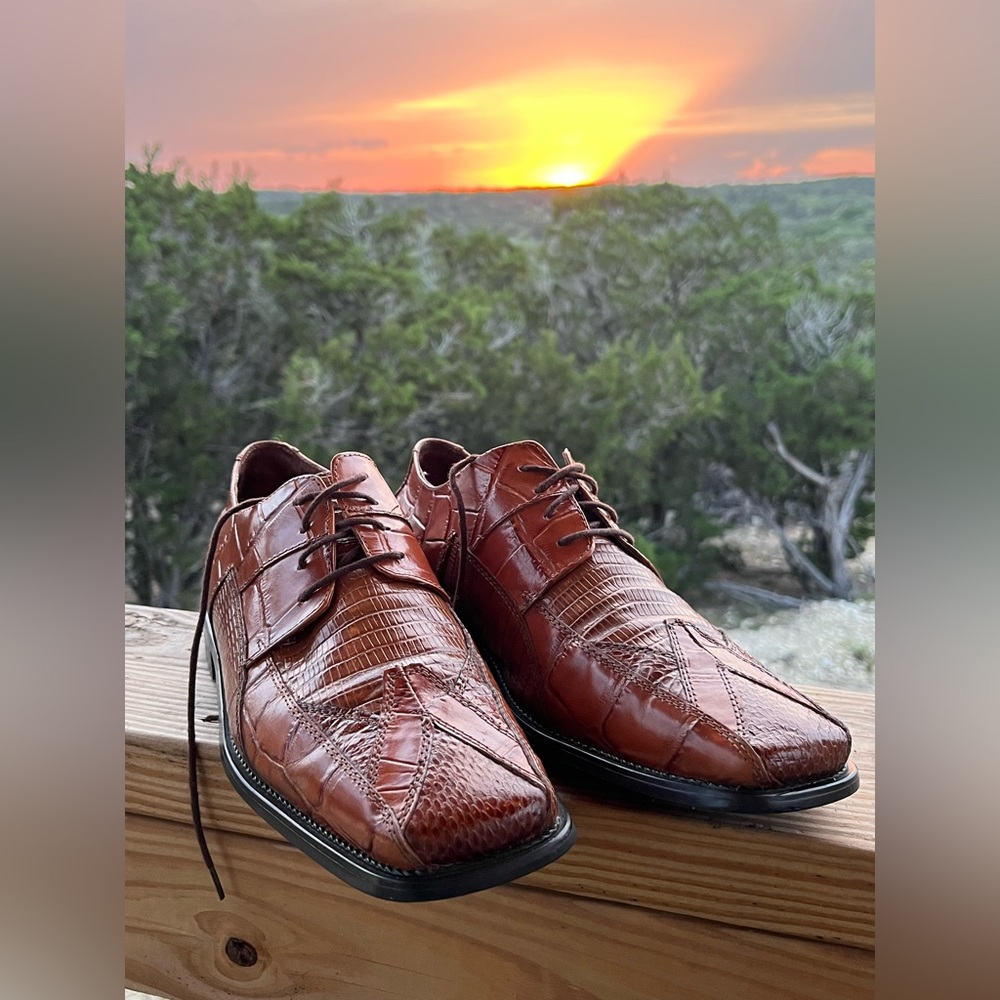 Stacy Adams Shoes Men’s 9.5 M Genuine Brown Snake Skin Leather Dress Shoes